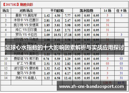 足球心水指数的十大影响因素解析与实战应用探讨